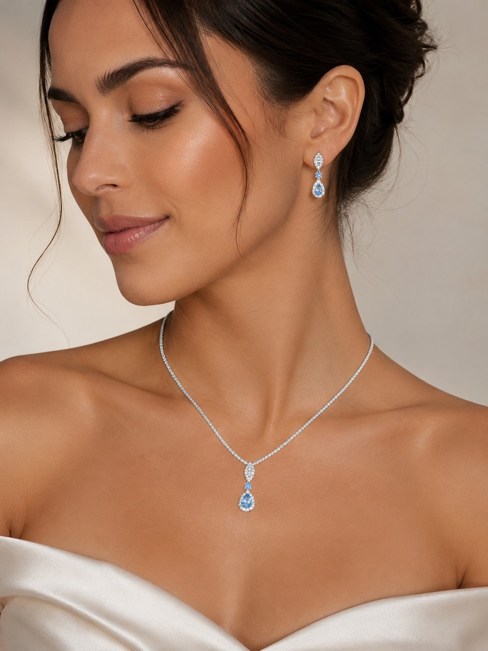 Elegant Necklace and Earring Set with Sky Blue Gemstones